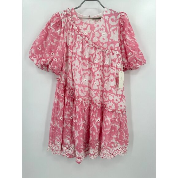 Ash & Eden Dresses & Skirts - Ash & Eden Pink Milena Asymmetric Schiffli Mini Dress size S NWT